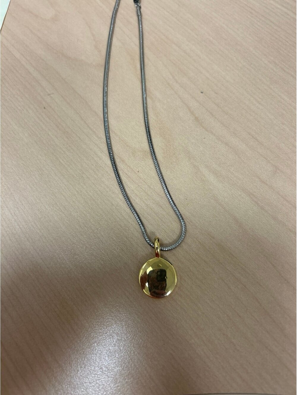 Two Tone Plain Gold Medallion on Silver Chain